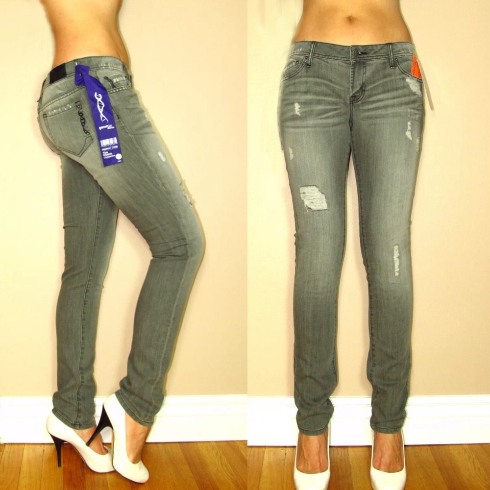 🆕 Genetic Denim Skinny Jeans Distressed Gray Y2K Vintage Low Rise